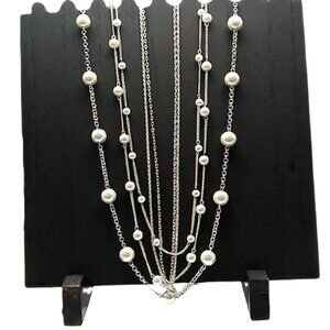 Vintage Style Multi-Strand Faux Pearl & Chain Link Necklace NWOT